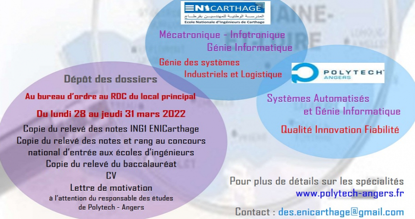 Programme de double diplomation Polytech-Angers - ENICarthage 2022-2023