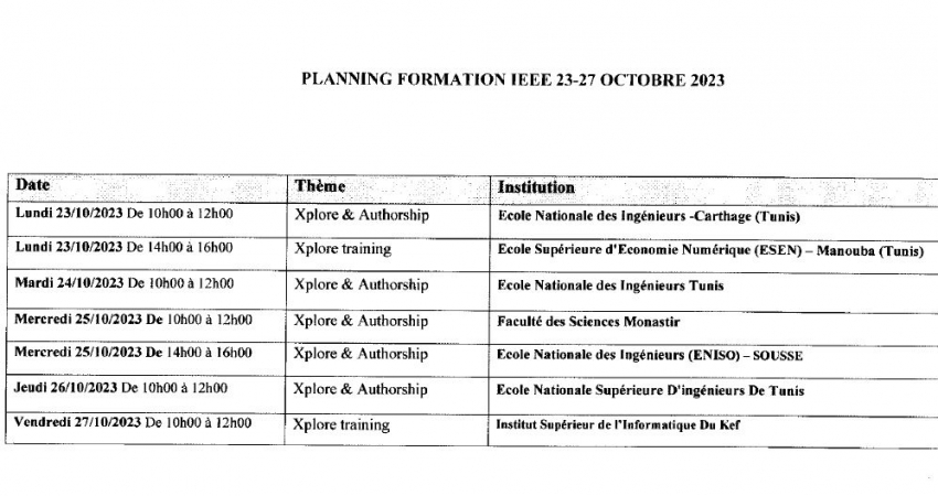 Planning formation IEEE 23-27 octobre 2023