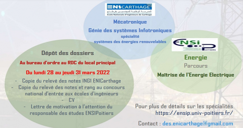Programme de double diplomation ENSI Poitiers - ENICarthage 2022 - 2023